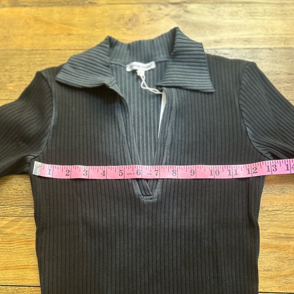 COTTON CITIZEN Ribbed Ibiza Polo Short Sleeve Tee Vintage Black in Small Preppy - Picture 7 of 12